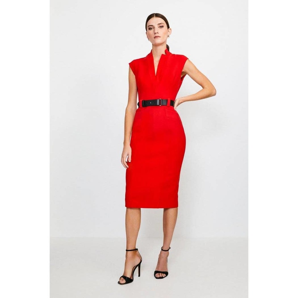 RARE Karen Millen cap sleeve Forever pencil dress in Red US 10